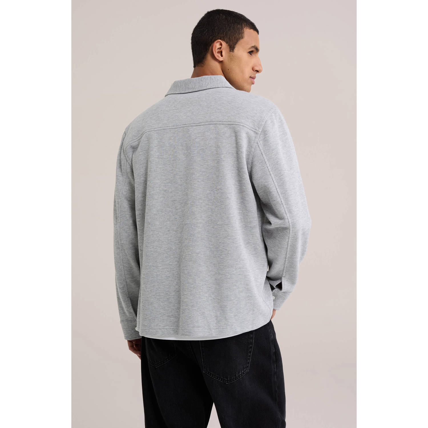 WE Fashion regular fit gemêleerd overshirt middengrijs