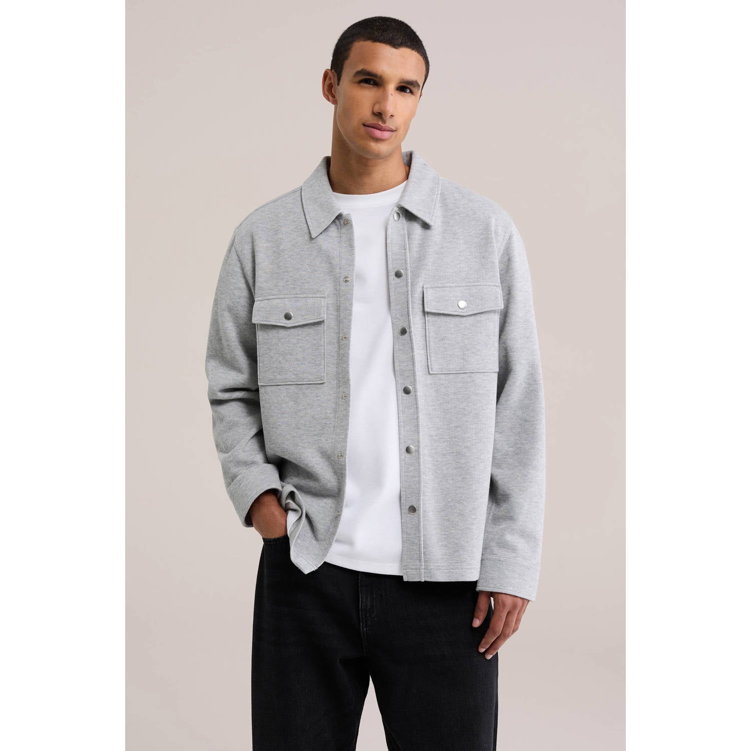 WE Fashion regular fit gemêleerd overshirt middengrijs