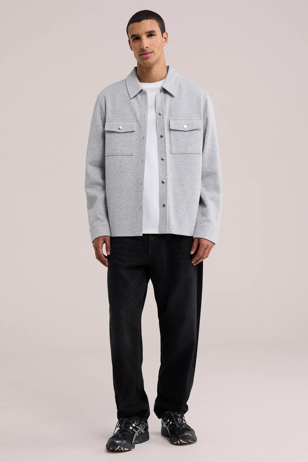 WE Fashion regular fit gemêleerd overshirt - middengrijs