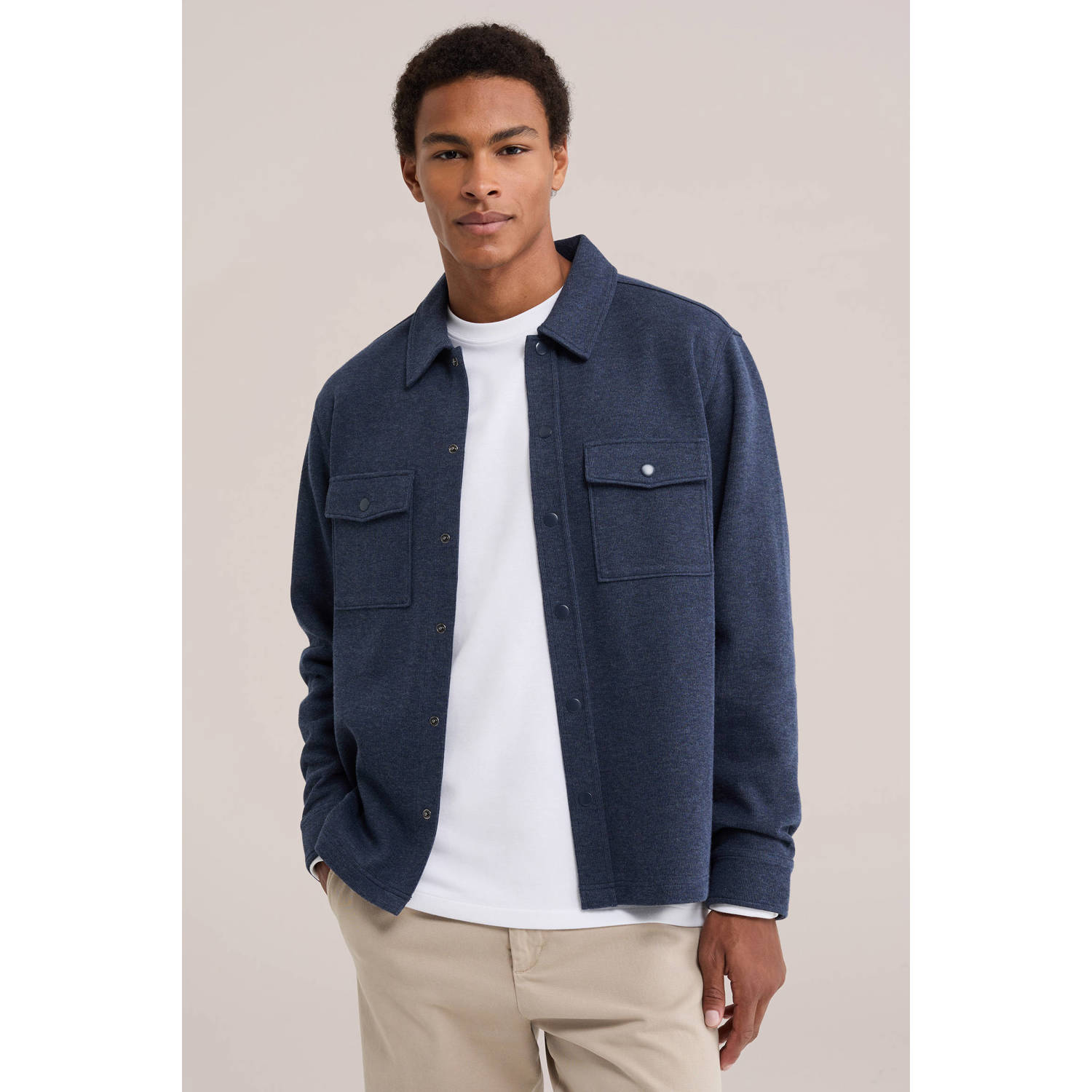 WE Fashion regular fit gemêleerd overshirt blauw