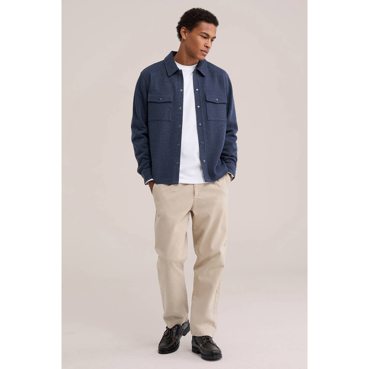 WE Fashion regular fit gemêleerd overshirt blauw