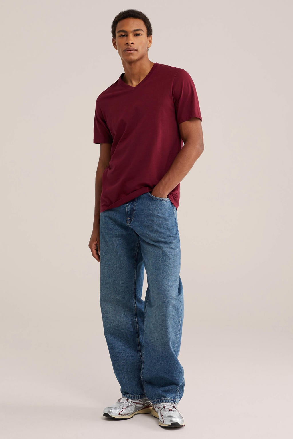 WE Fashion regular fit T-shirt - wijnrood