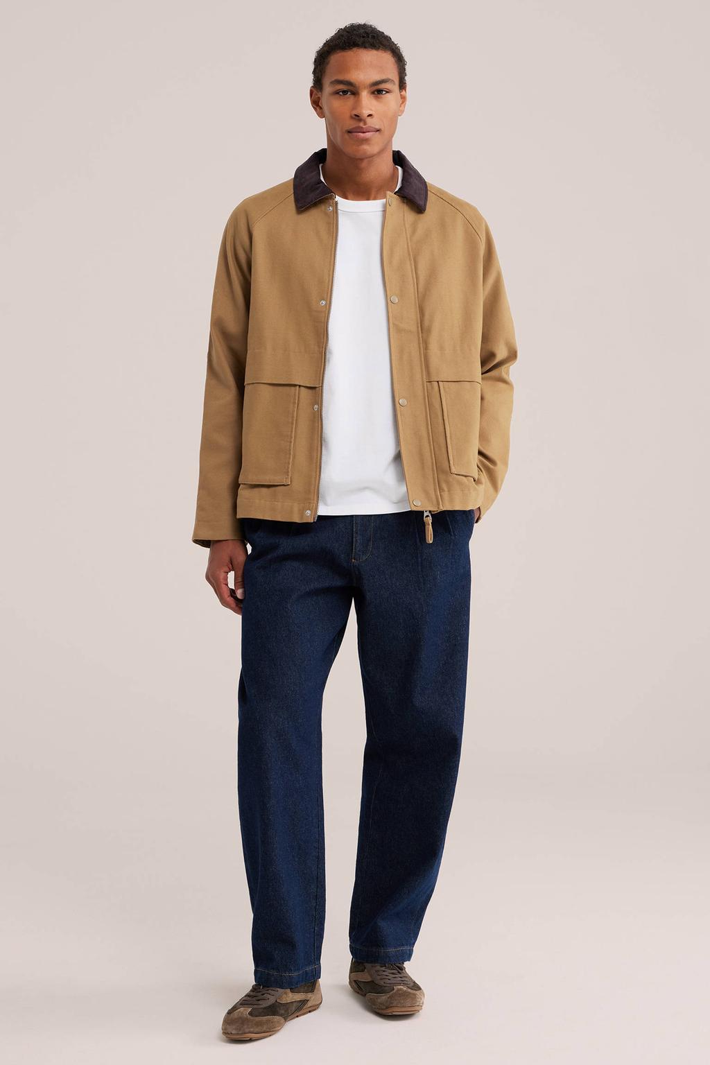 WE Fashion katoenen tussenjas met corduroy details - bruin