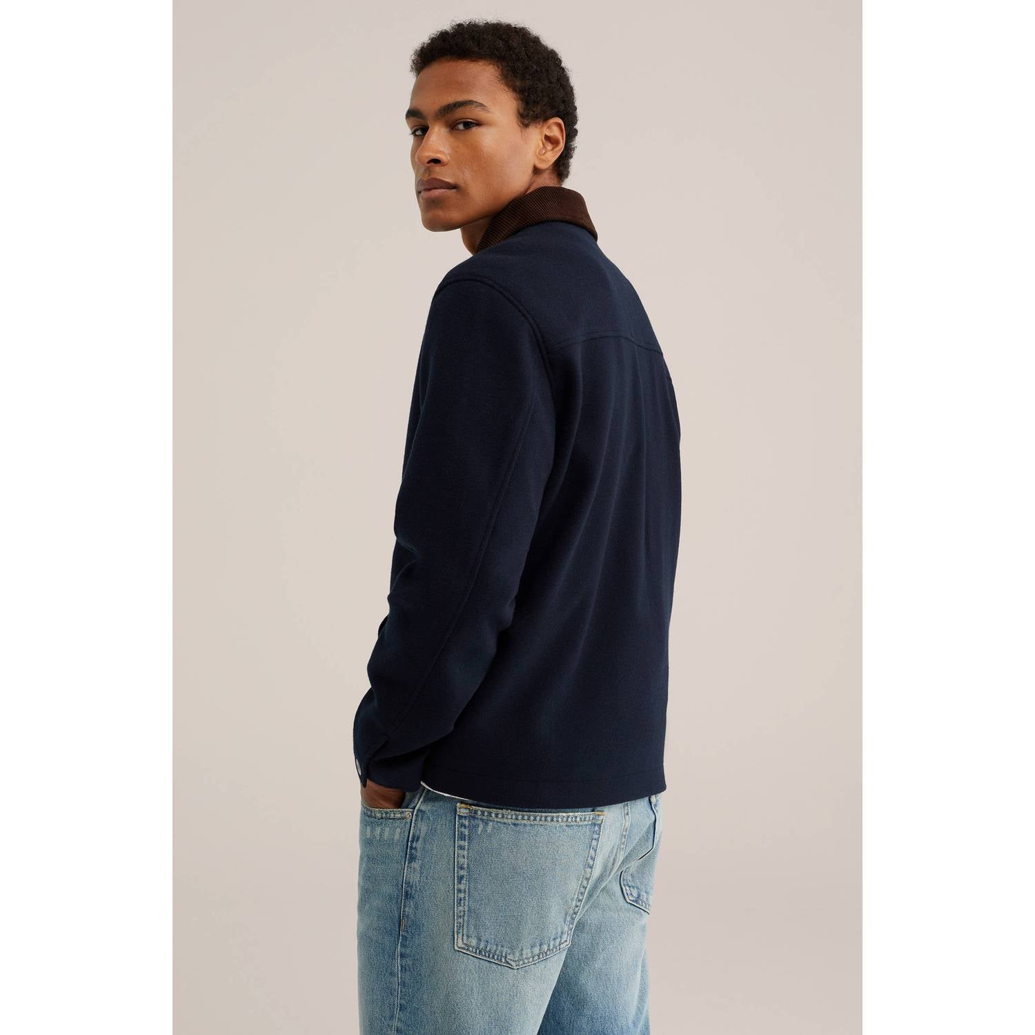 WE Fashion fleece tussenjas met corduroy details heavy blue