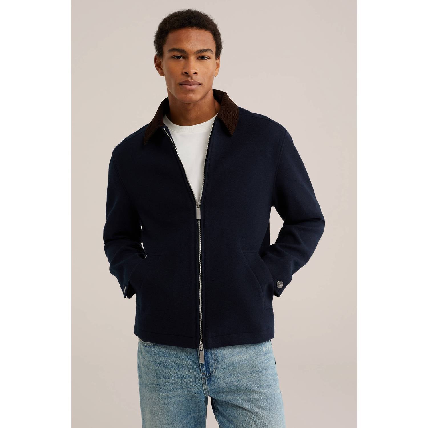 WE Fashion fleece tussenjas met corduroy details heavy blue