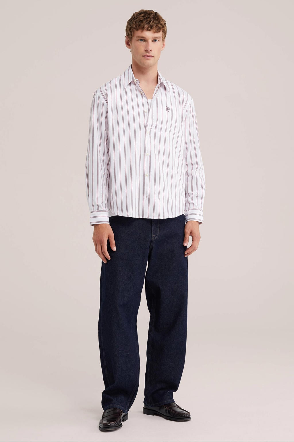WE Fashion relaxed fit gestreept overhemd met borduursels - rood