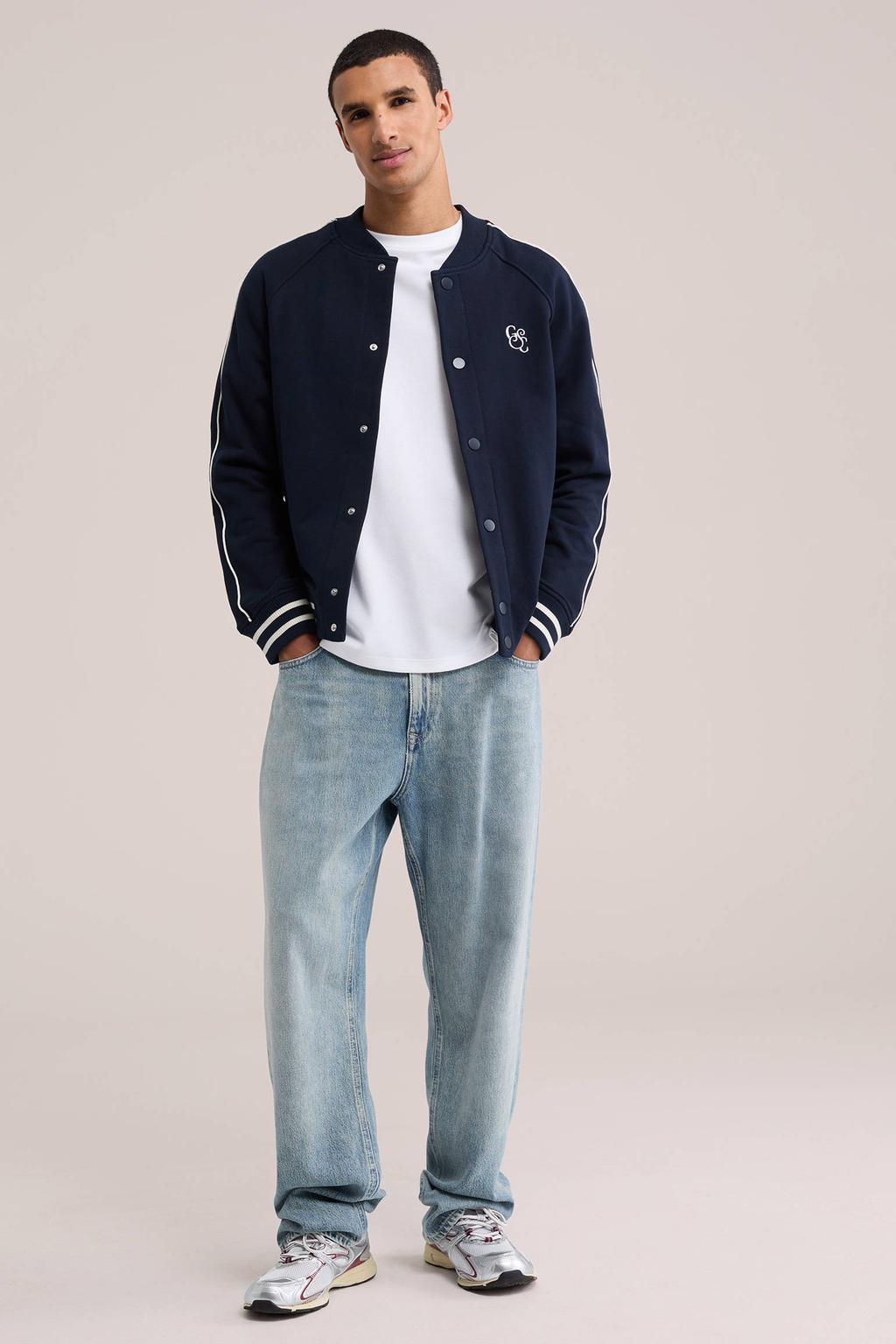 WE Fashion sweatvest met borduursels - heavy blue