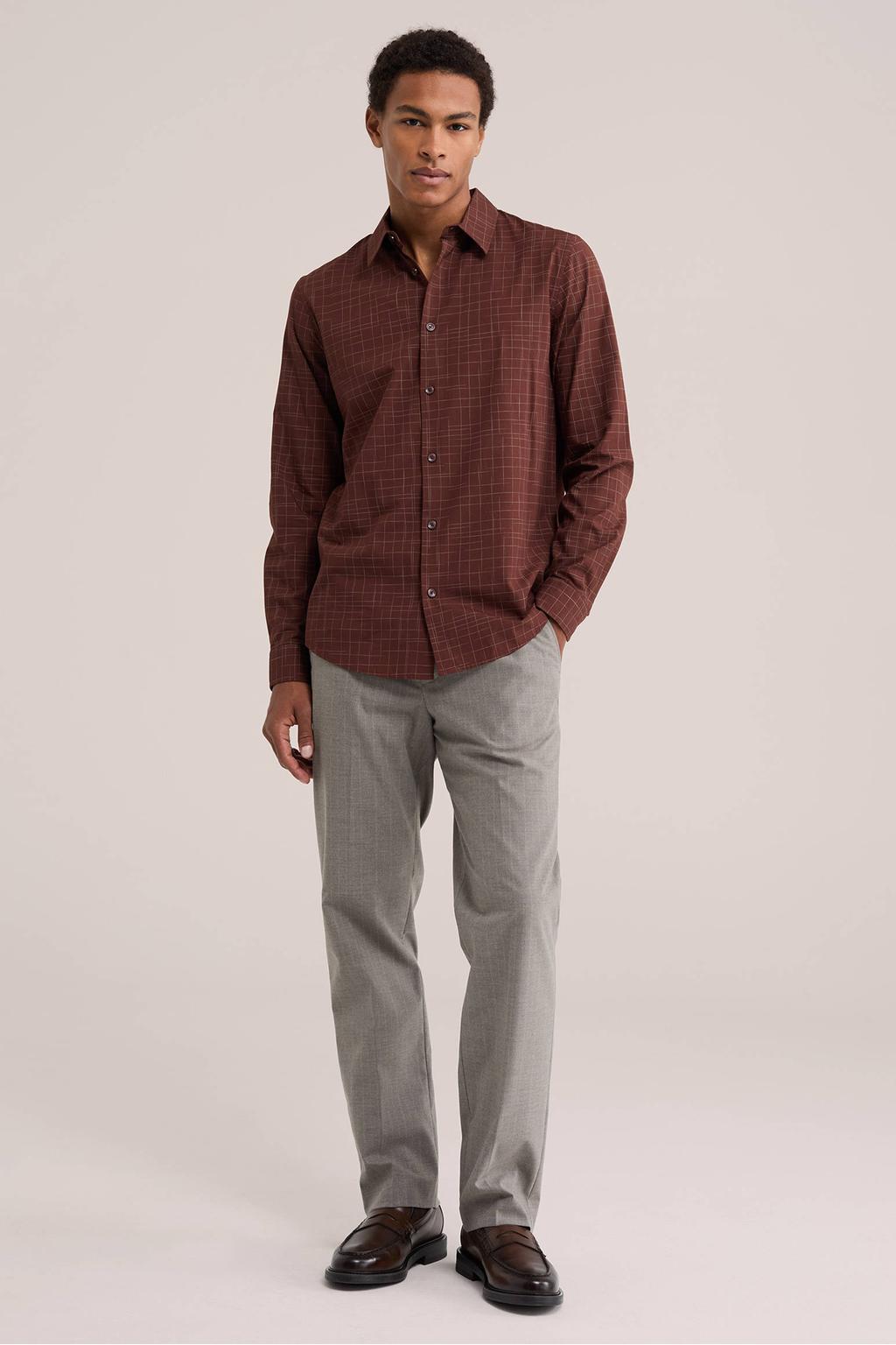 WE Fashion regular fit geruit overhemd - roodbruin