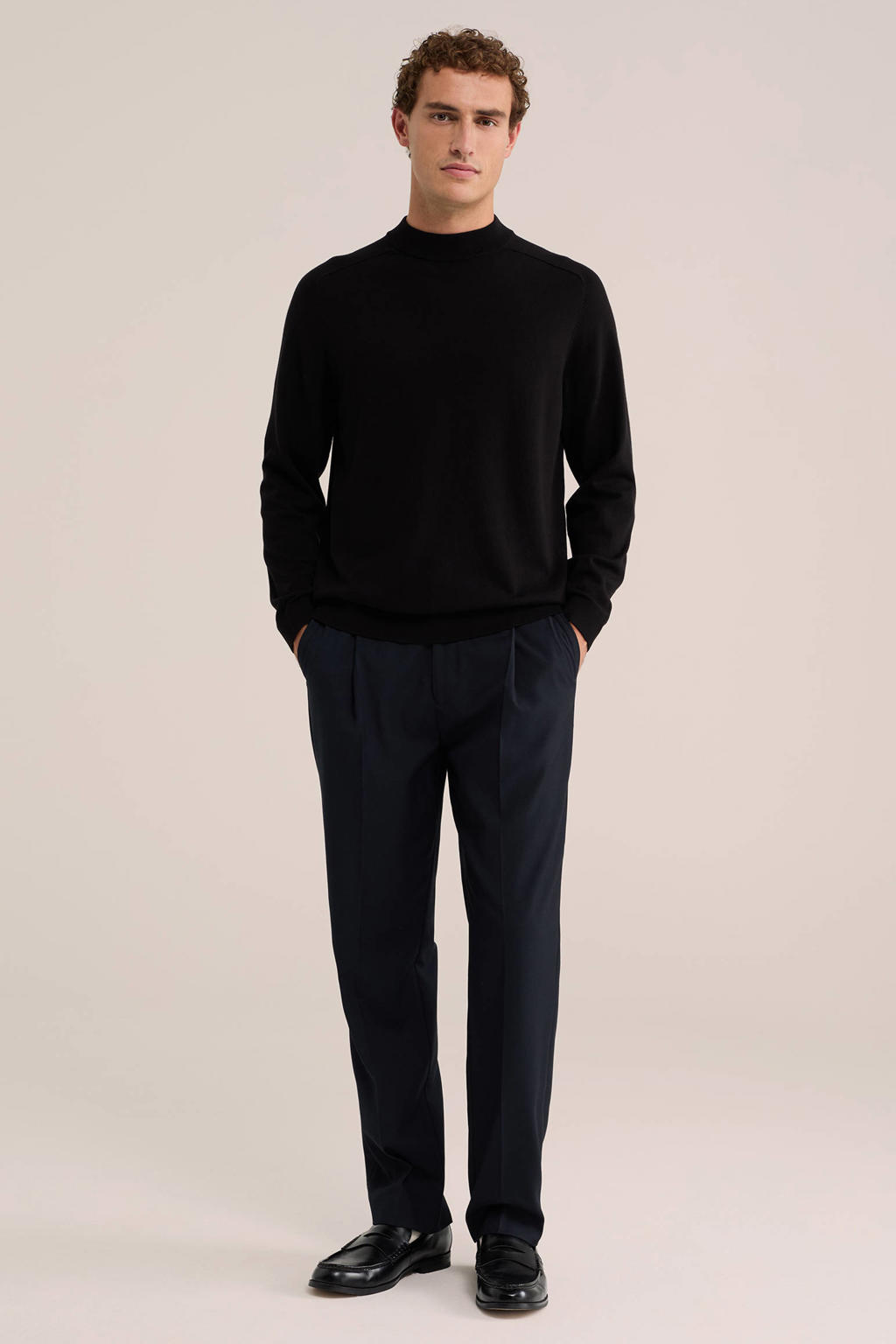 WE Fashion katoenen regular fit gebreide trui - zwart
