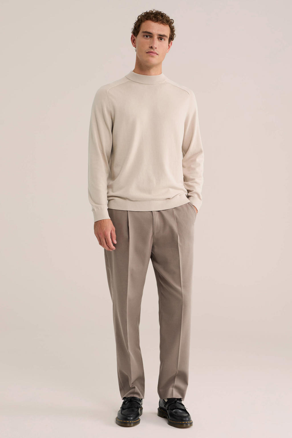 WE Fashion katoenen regular fit gebreide trui - beige