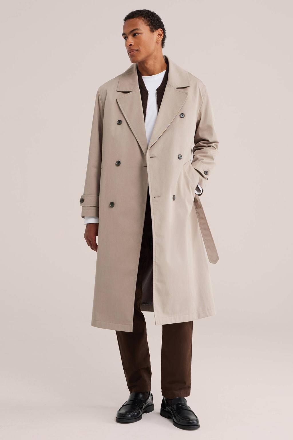 WE Fashion katoenen trenchcoat met ceintuur - beige