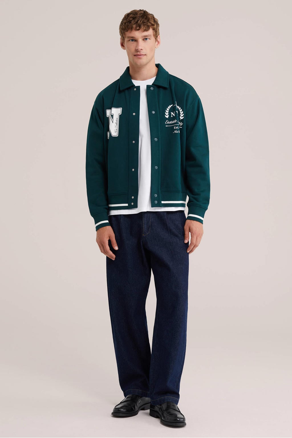 WE Fashion baseball jacket met backprint - kale