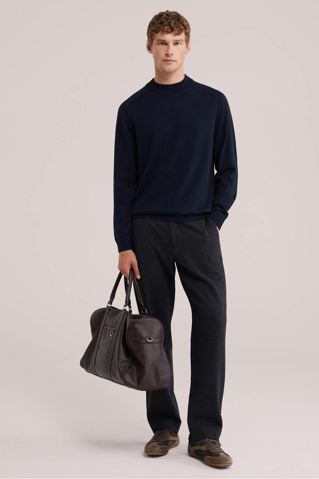 WE Fashion katoenen regular fit gebreide trui - donkerblauw