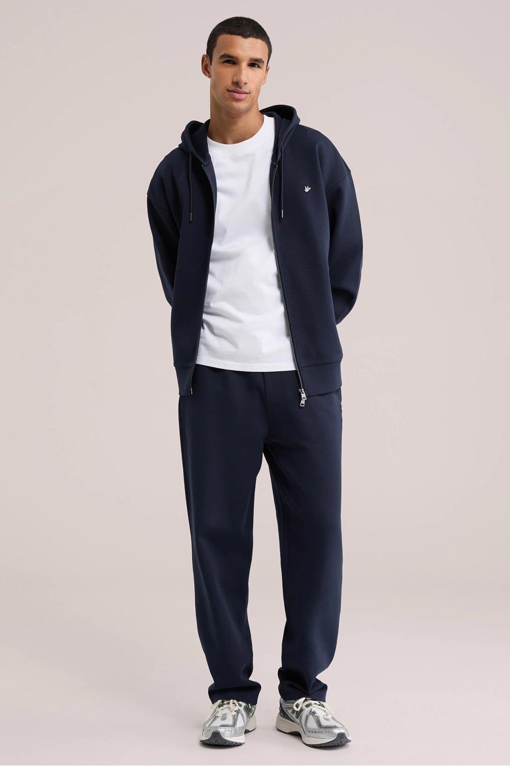 WE Fashion interlock sweatvest met borduursels - donkerblauw