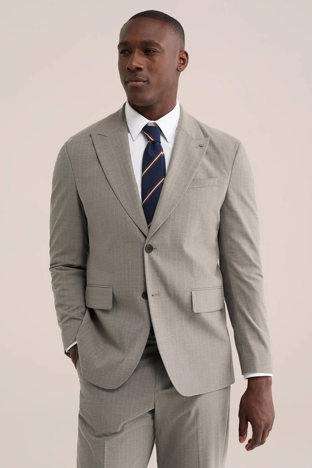 Grijze heren WE Fashion van polyester met effen, reverskraag, knoopsluiting en sierknopen