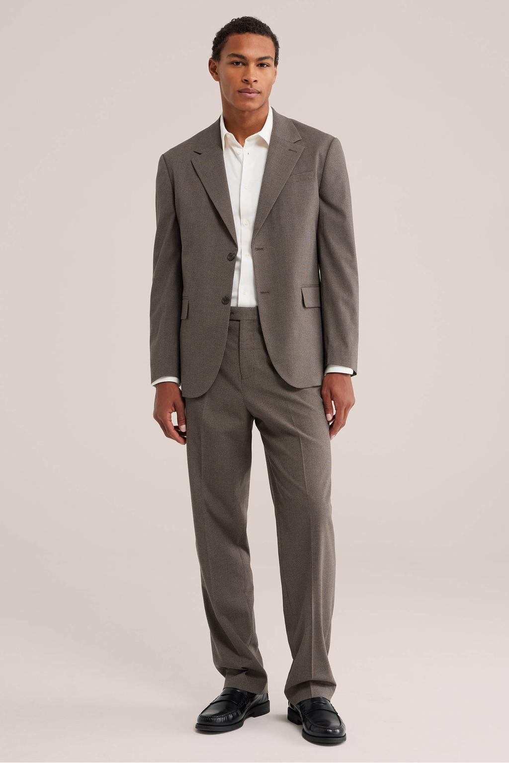 WE Fashion regular fit geruit colbert met sierknopen - grijsbruin