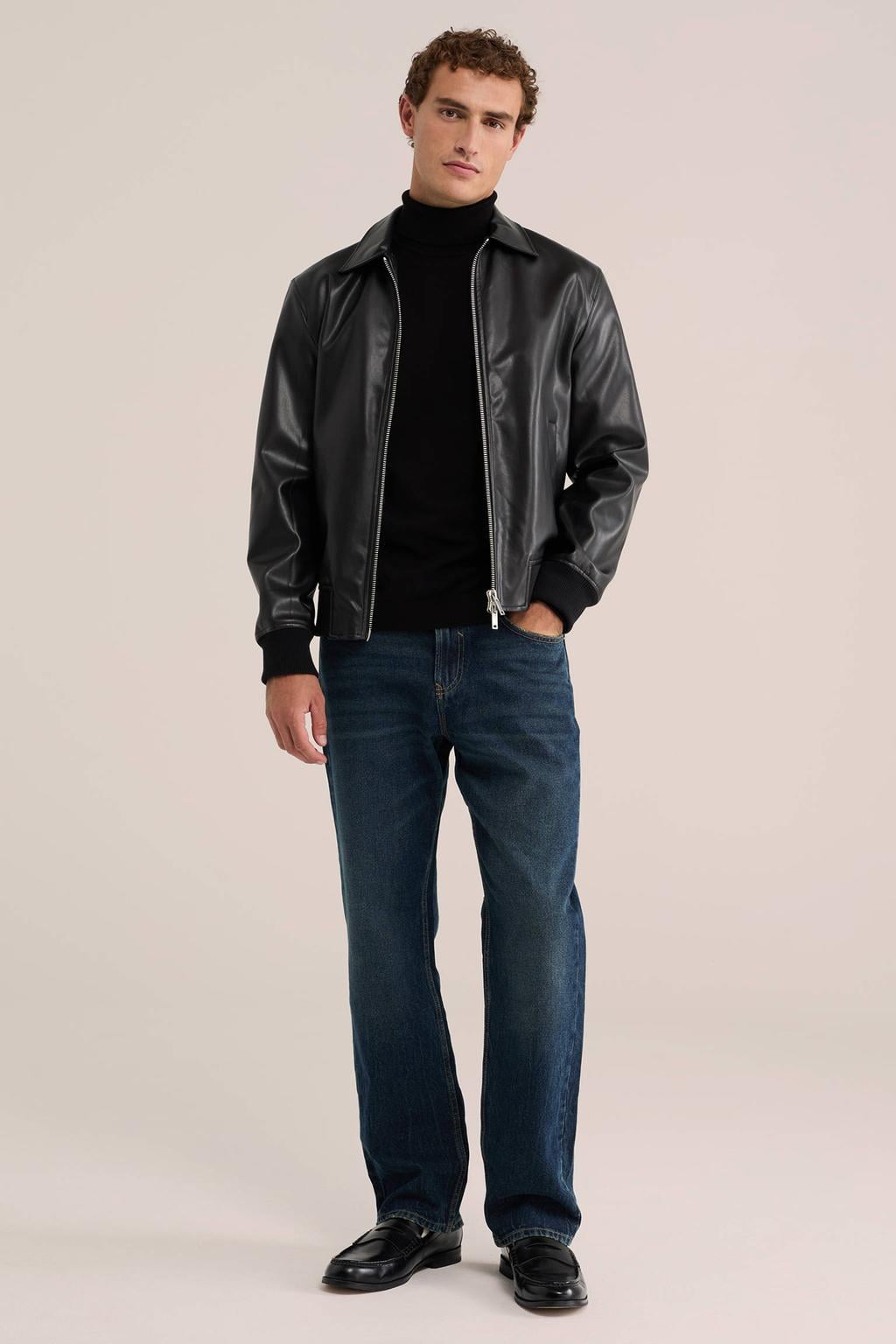 WE Fashion katoenen regular fit gebreide coltrui - black uni