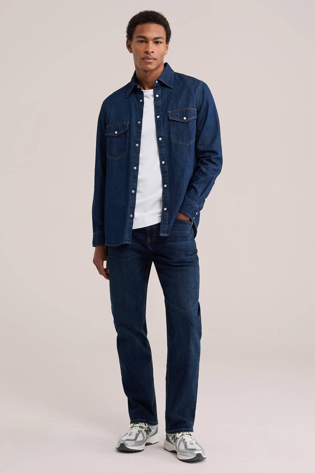 WE Fashion denim regular fit overhemd - blauw