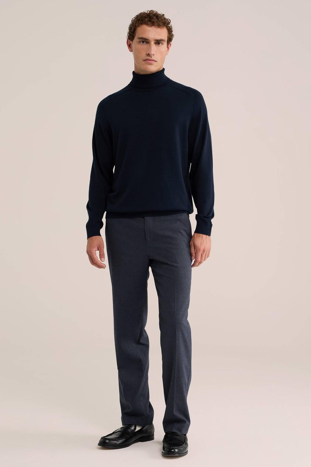 WE Fashion katoenen regular fit gebreide coltrui - donkerblauw