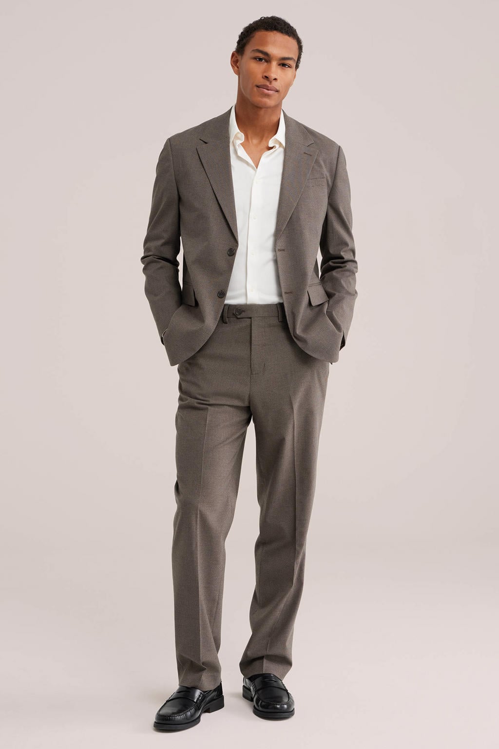 WE Fashion straight leg geruite pantalon - grijsbruin