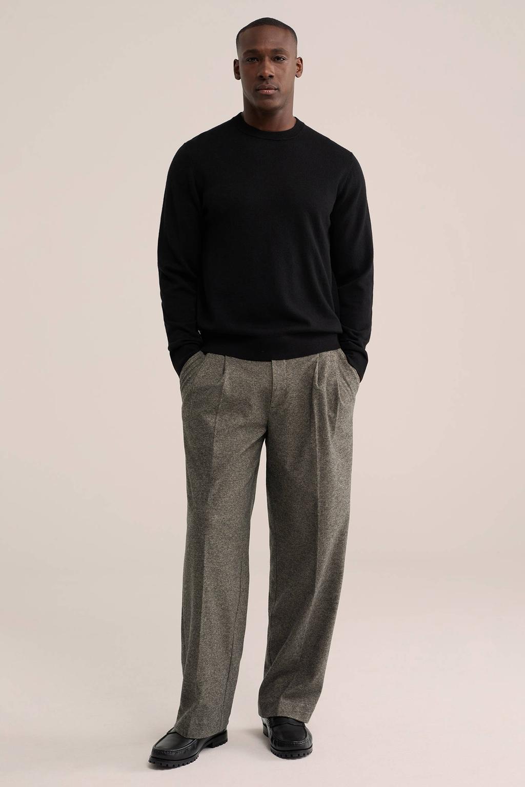 WE Fashion loose fit chino met plooien en melée - grijs
