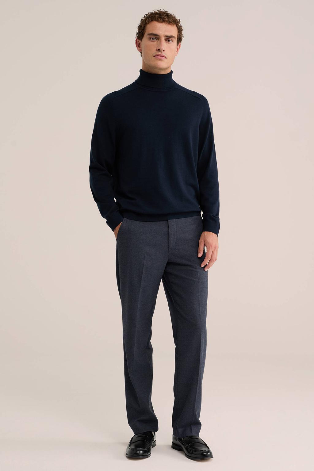 WE Fashion straight leg gemêleerde pantalon - donkerblauw