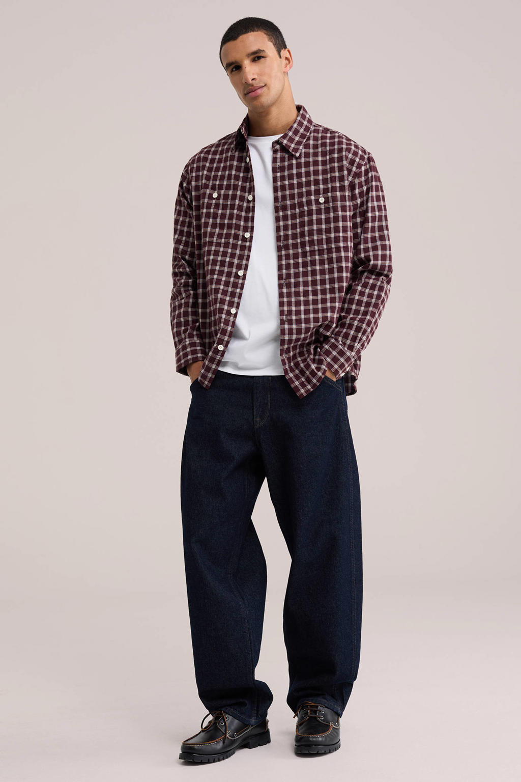 WE Fashion relaxed fit geruit overhemd - donkerrood
