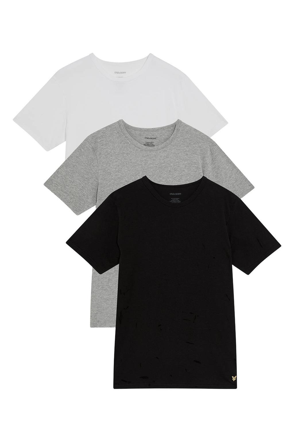 Set van 3 zwart, wit en grijze jongens Lyle & Scott T-shirts van katoen met effen, korte mouwen en ronde hals