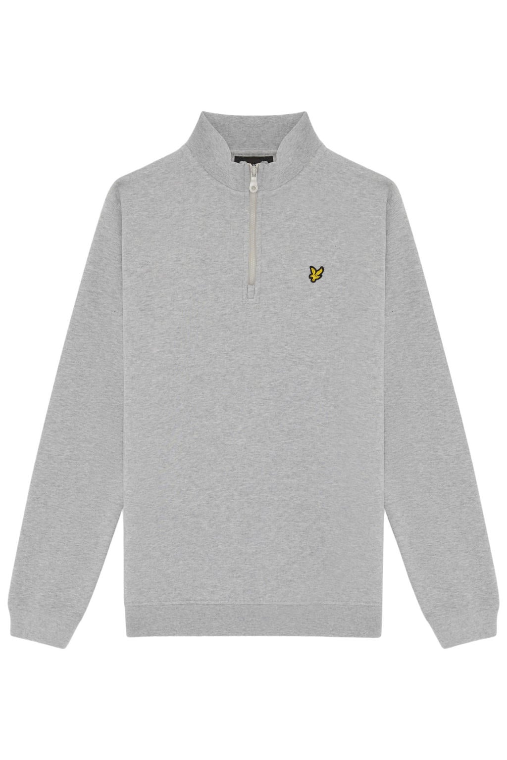 Lichtgrijze jongens Lyle & Scott sweater van katoen met effen, lange mouwen, opstaande kraag en halve rits