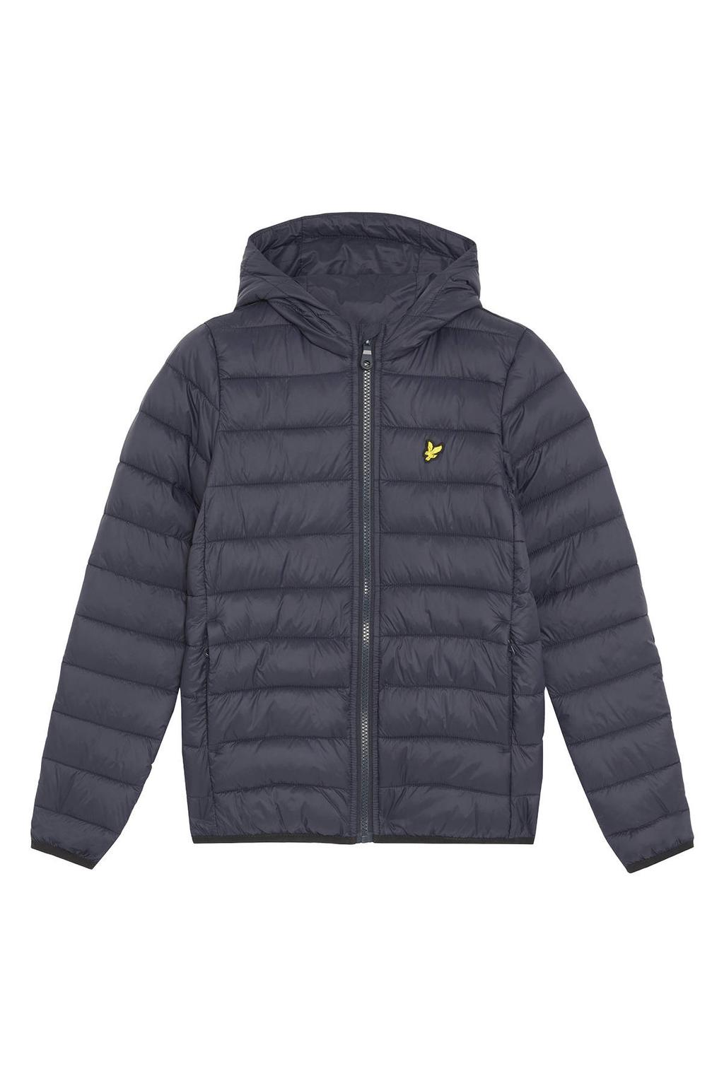 Donkerblauwe jongens Lyle & Scott tussenjas van nylon met effen, lange mouwen, capuchon en ritssluiting