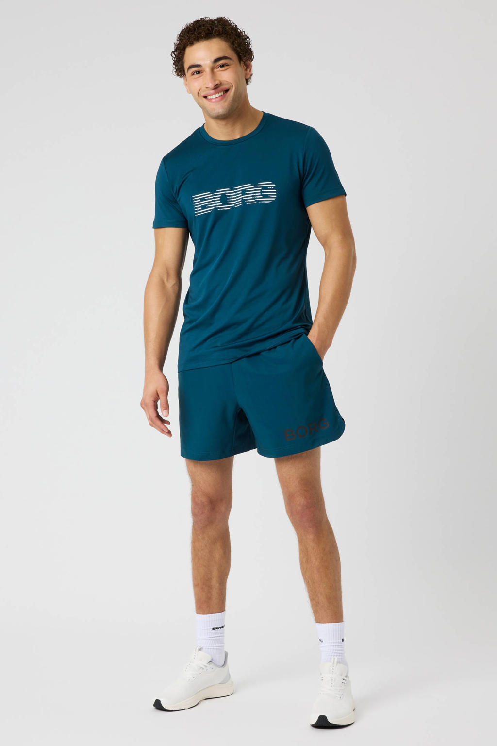 Petrolkleurige heren Björn Borg sportshort van polyester met regular fit, regular waist en logo dessin