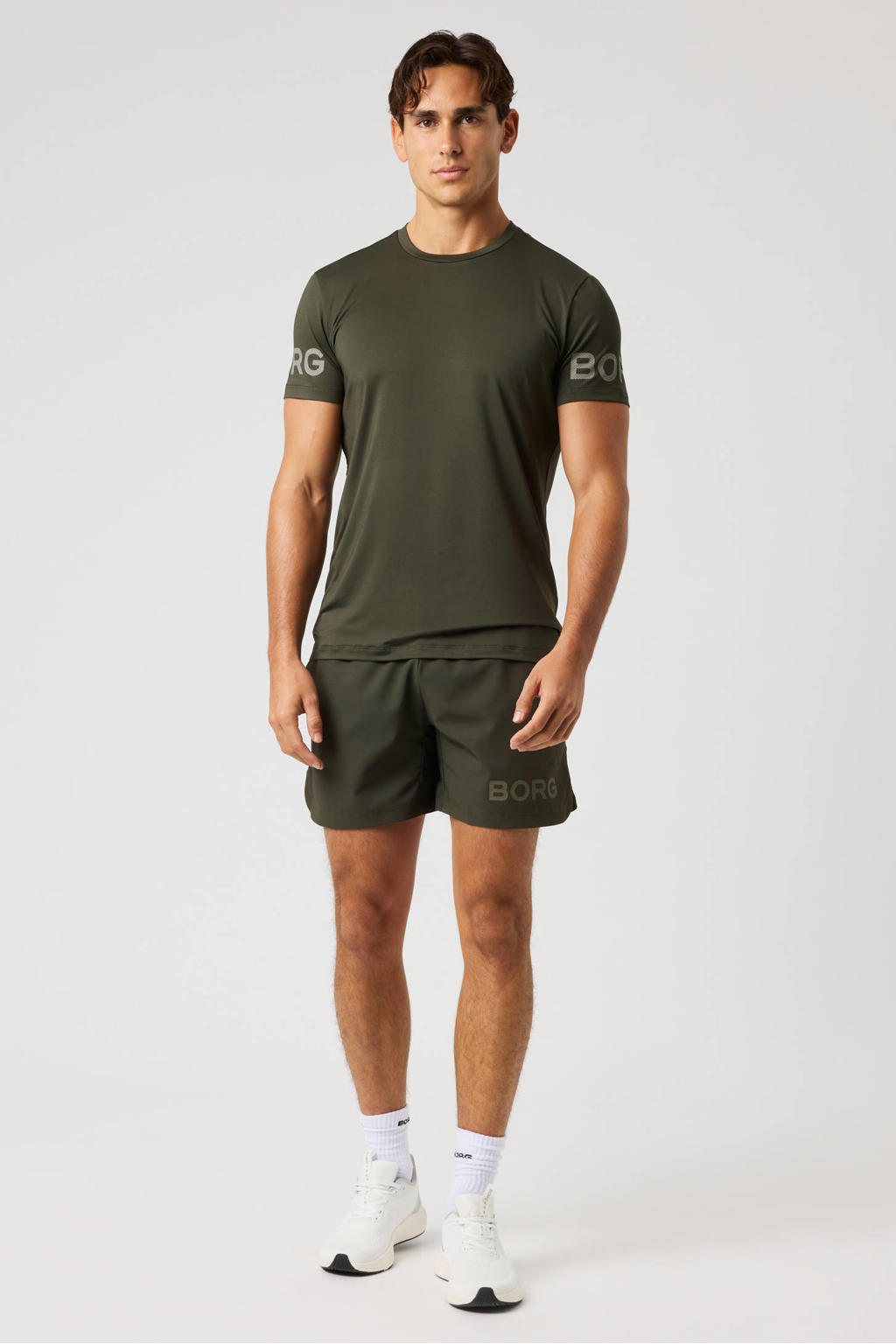 Donkergroene heren Björn Borg korte sportbroek van polyester met regular fit, regular waist en logo dessin