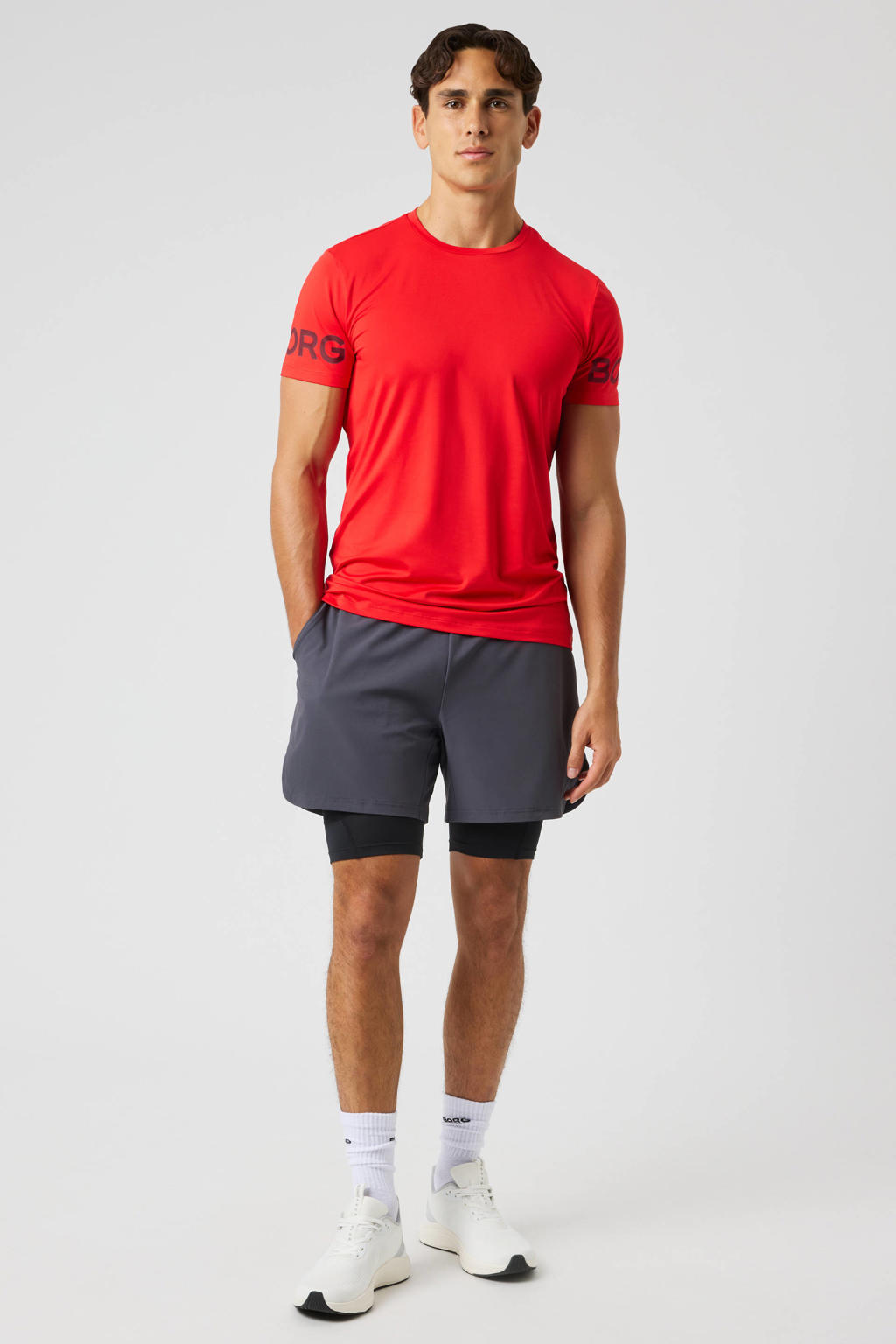 Rode heren Björn Borg sportshirt van polyester met logo dessin, korte mouwen en ronde hals
