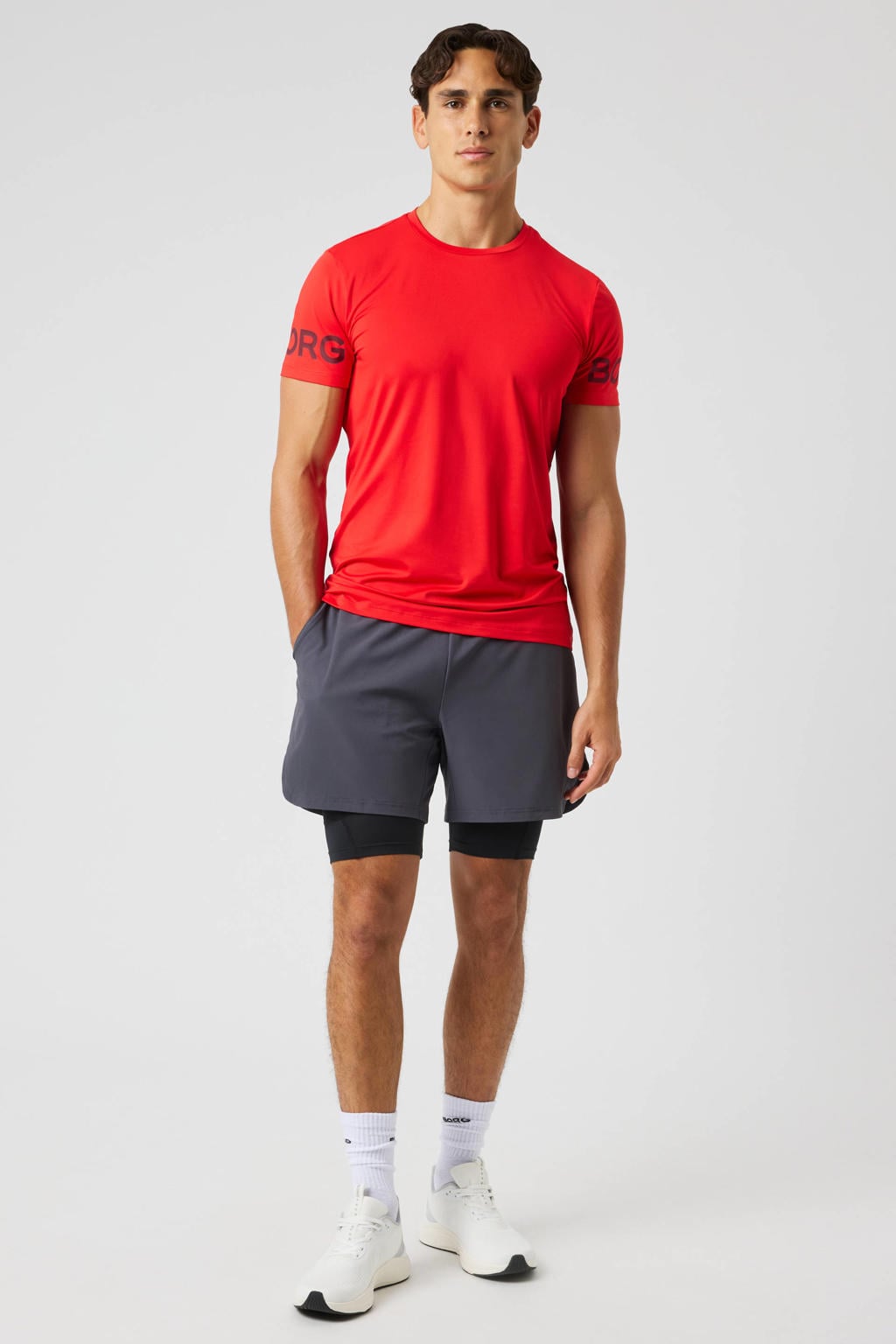 Rode heren Björn Borg sportshirt van polyester met logo dessin, korte mouwen en ronde hals
