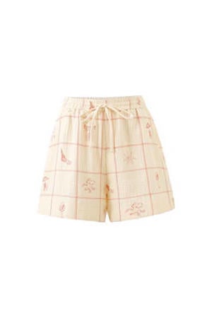 loose fit casual short met print - ecru