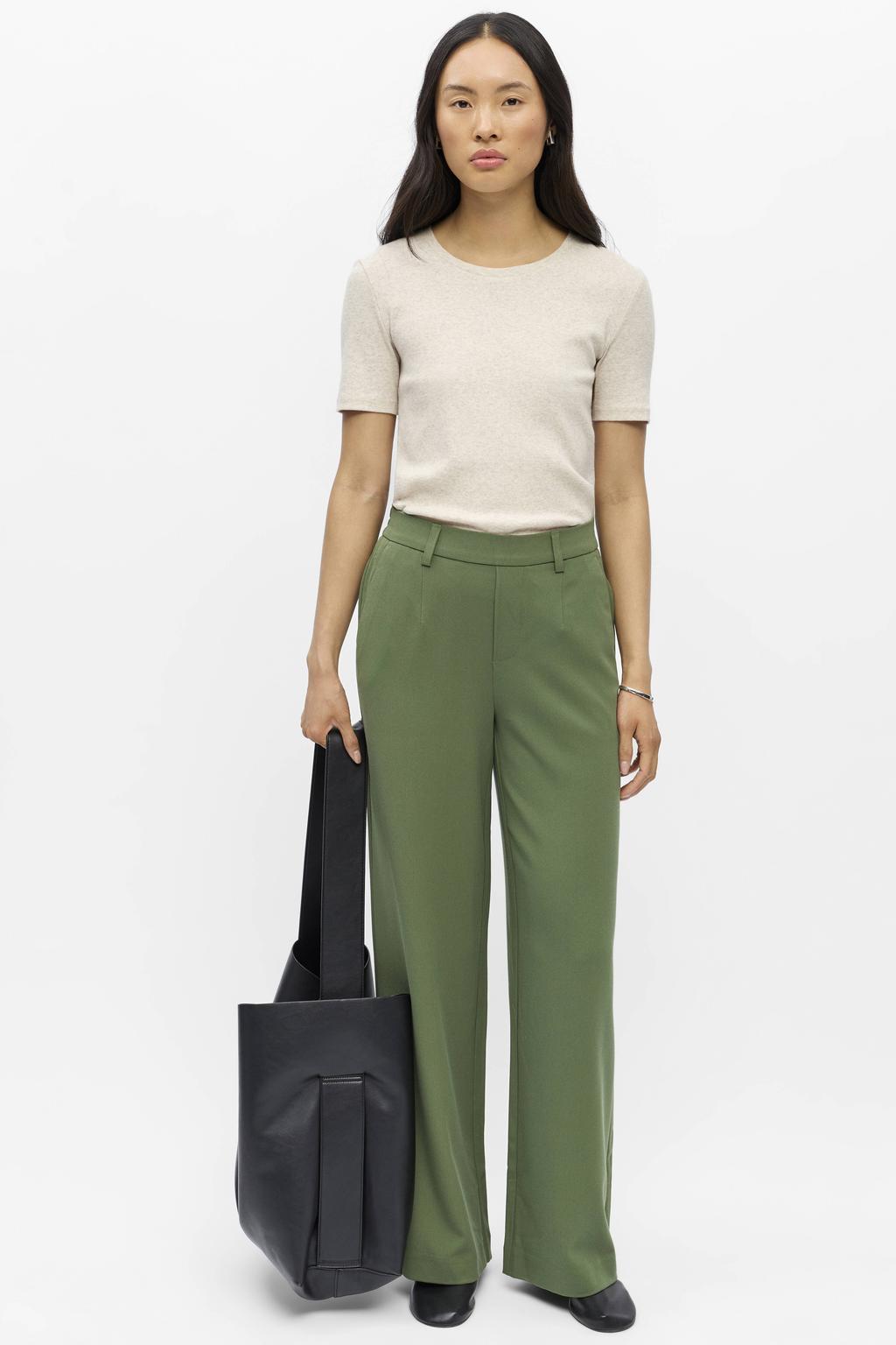 Groene dames OBJECT wide leg pantalon met effen