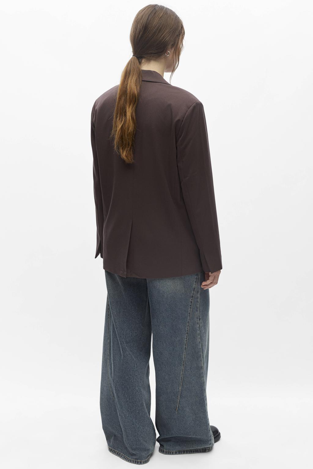 Bruine dames OBJECT regular fit blazer van polyester met effen, lange mouwen, reverskraag en geweven detail