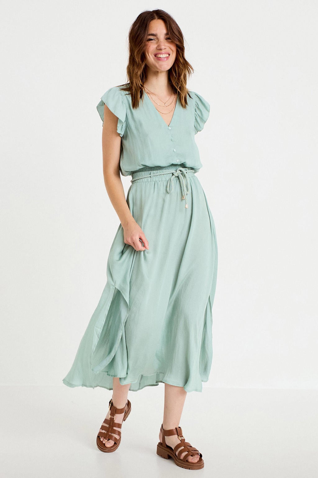 Cache Cache midi rok met ceintuur - turquoise