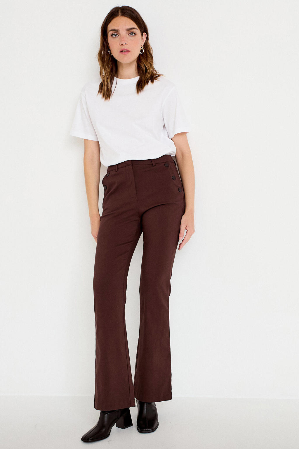 Cache Cache regular waist bootcut casual broek - donkerbruin