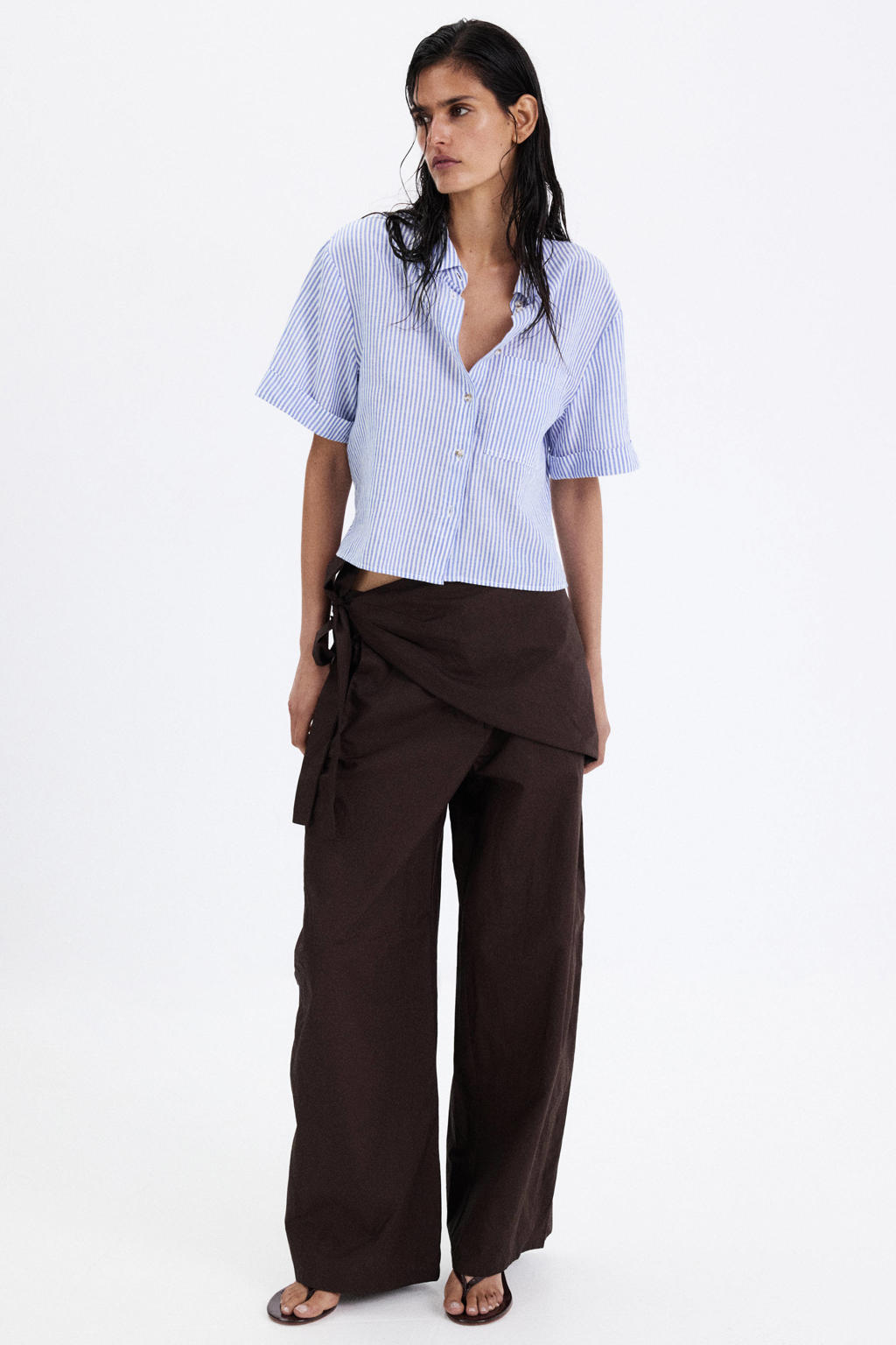 Mango gestreepte blouse met linnen - blauw