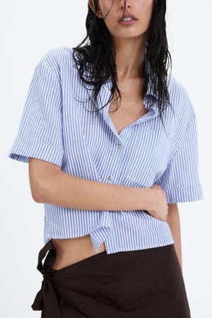 gestreepte blouse met linnen - blauw