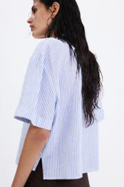 thumbnail: Mango gestreepte blouse met linnen - blauw