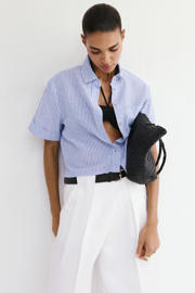 thumbnail: Mango gestreepte blouse met linnen - blauw