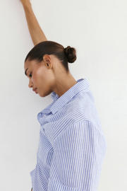 thumbnail: Mango gestreepte blouse met linnen - blauw
