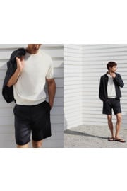 thumbnail: Mango Man slim fit chino short met linnen - marine