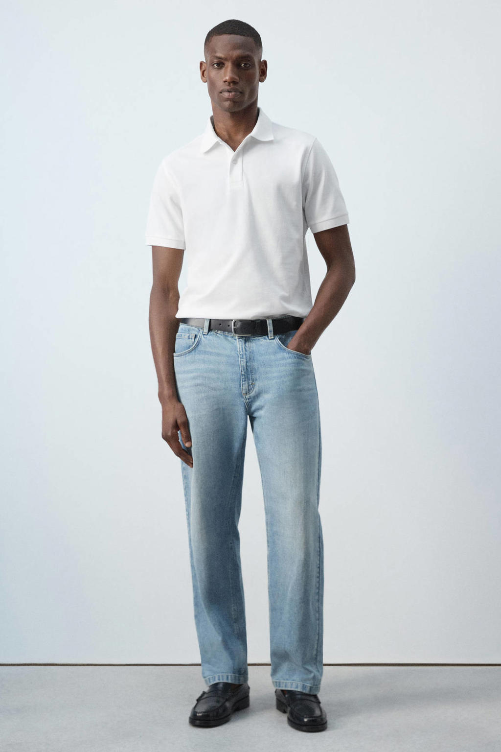 Mango Man regular fit gebreide polo - wit