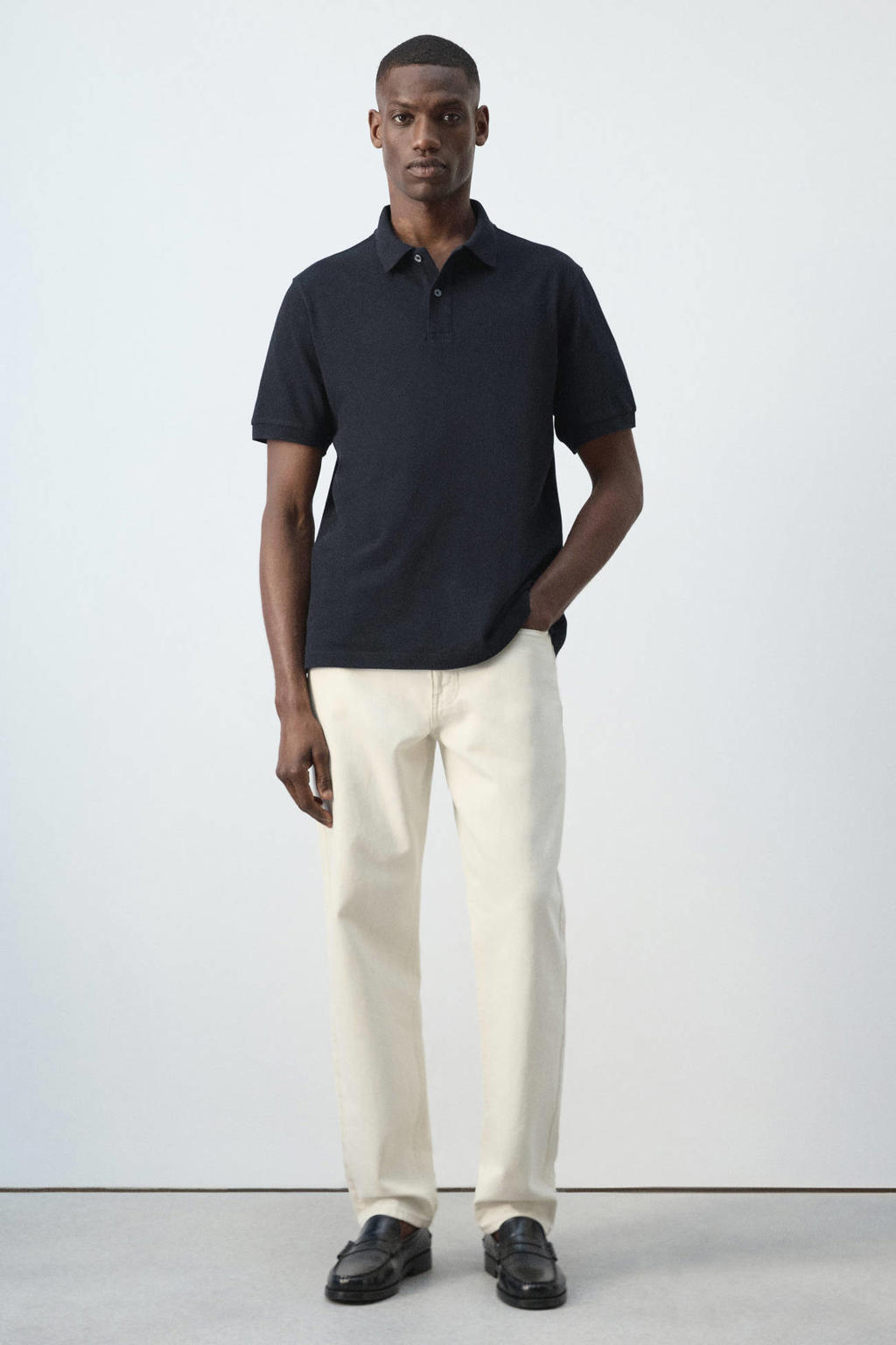 Mango Man regular fit gebreide polo - donkerblauw