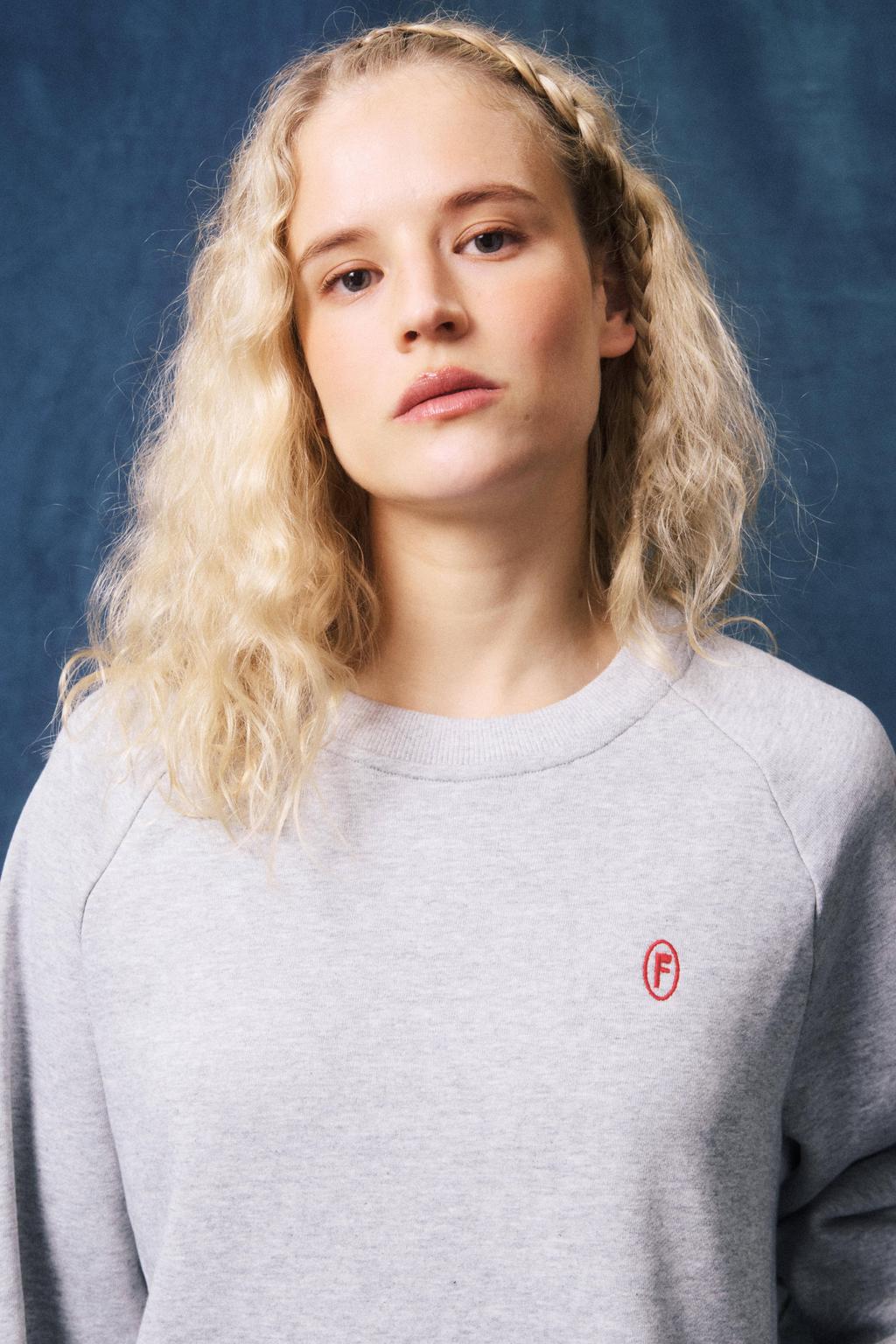 Grijze dames FRNCH katoenen sweater met backprint, lange mouwen en ronde hals