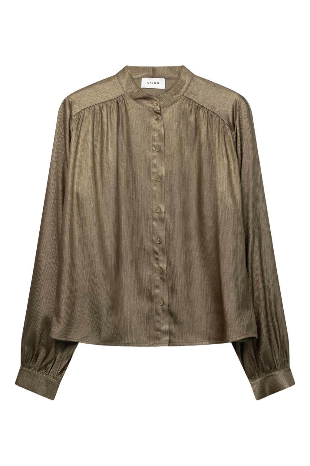 Groene dames Aaiko blouse van polyester met effen, lange mouwen, klassieke kraag en knoopsluiting