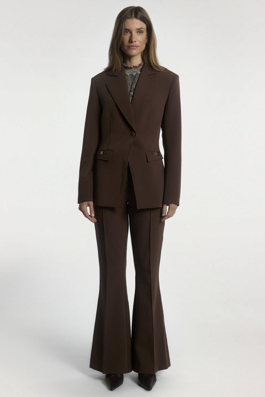 Bruine dames Aaiko getailleerde blazer van polyester met effen, lange mouwen, reverskraag en knoopsluiting